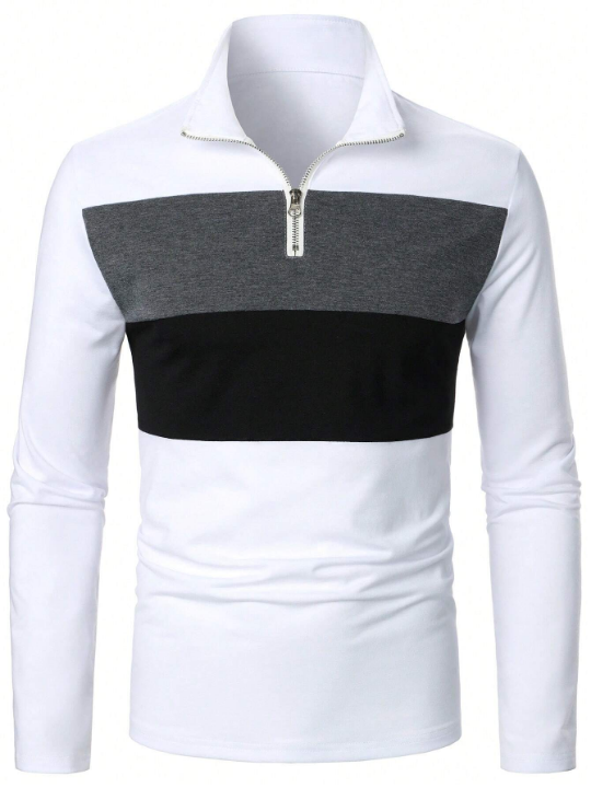 Manfinity Homme Men's Color Block Long Sleeve Polo Shirt