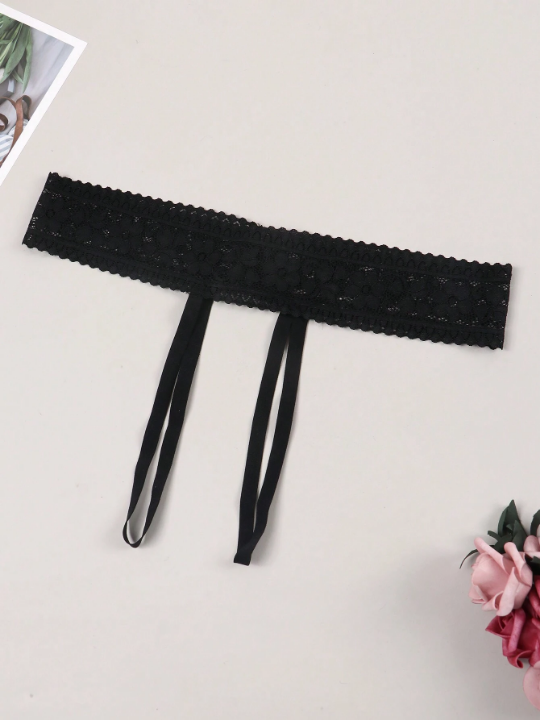 Sexy Women's Lace Belted Open Crotch T-Back Panties