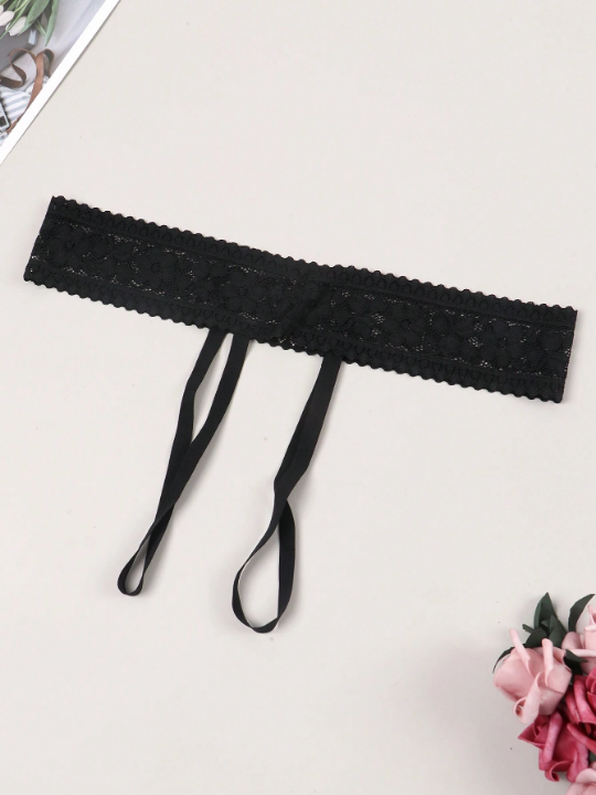 Sexy Women's Lace Belted Open Crotch T-Back Panties
