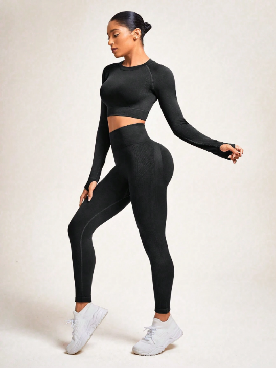 Women's Solid Color Seamless High Stretch Sports Suit