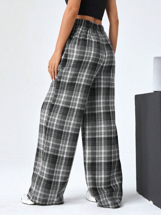 EZwear Multicolor Plaid Woven Drawstring Women's Long Pants