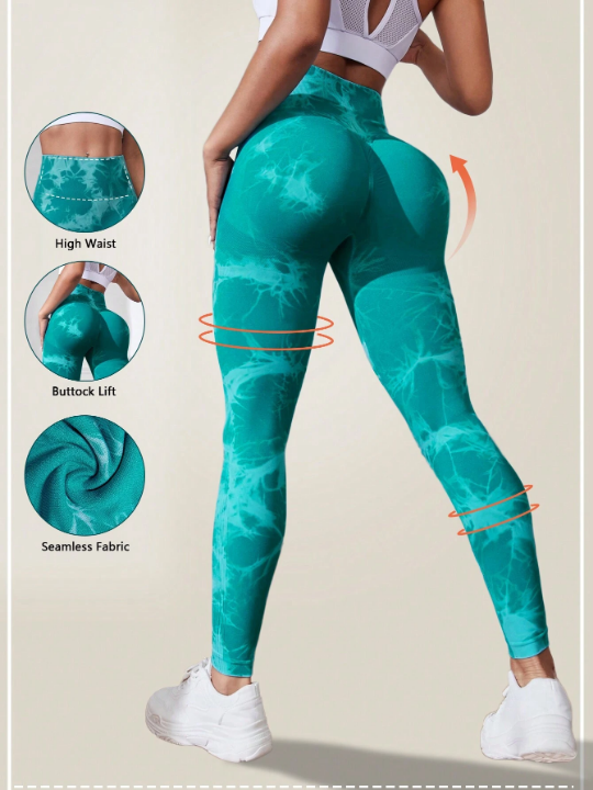 Yoga Trendy Tie Dye Scrunch Butt Wideband Waist Sports Leggings