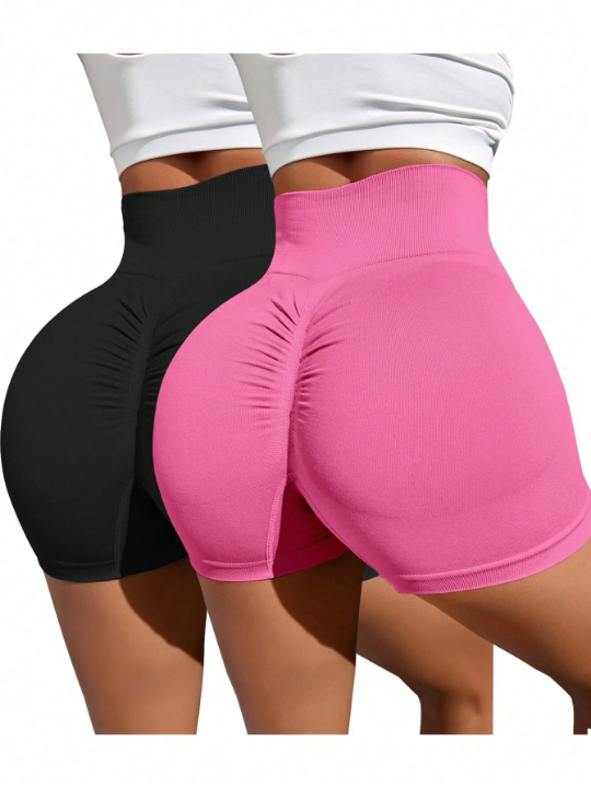 Yoga Basic 2pcs Solid Ruched Sports Shorts