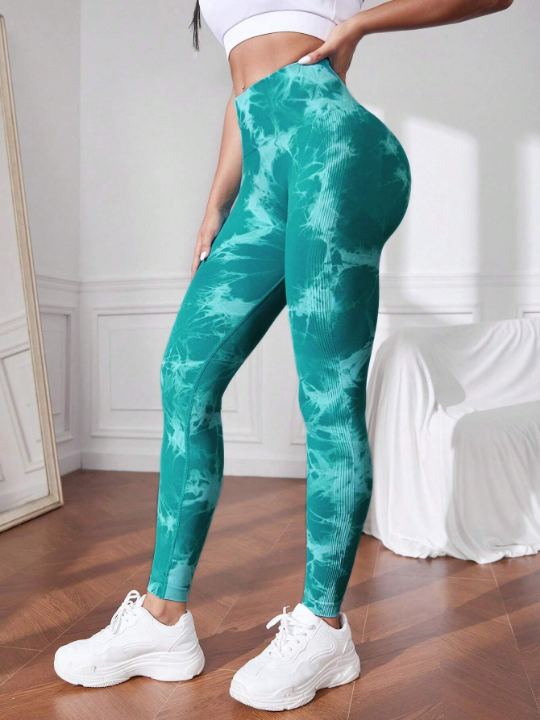 Yoga Trendy Tie Dye Scrunch Butt Wideband Waist Sports Leggings