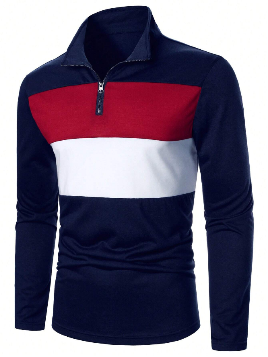 Manfinity Homme Men's Color Block Long Sleeve Polo Shirt