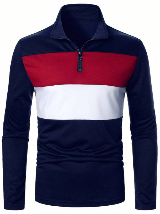 Manfinity Homme Men's Color Block Long Sleeve Polo Shirt