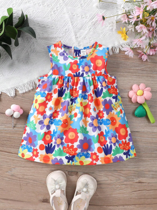 Baby Girl Floral Printed Sleeveless Dress