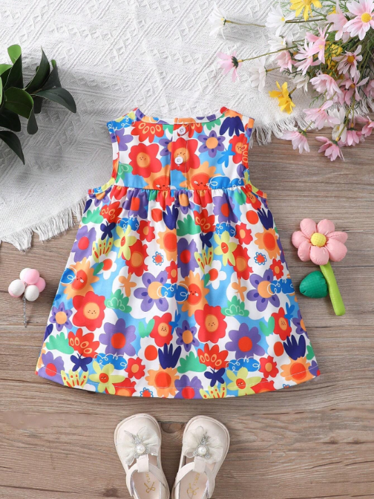 Baby Girl Floral Printed Sleeveless Dress