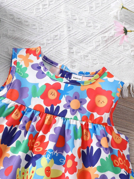 Baby Girl Floral Printed Sleeveless Dress