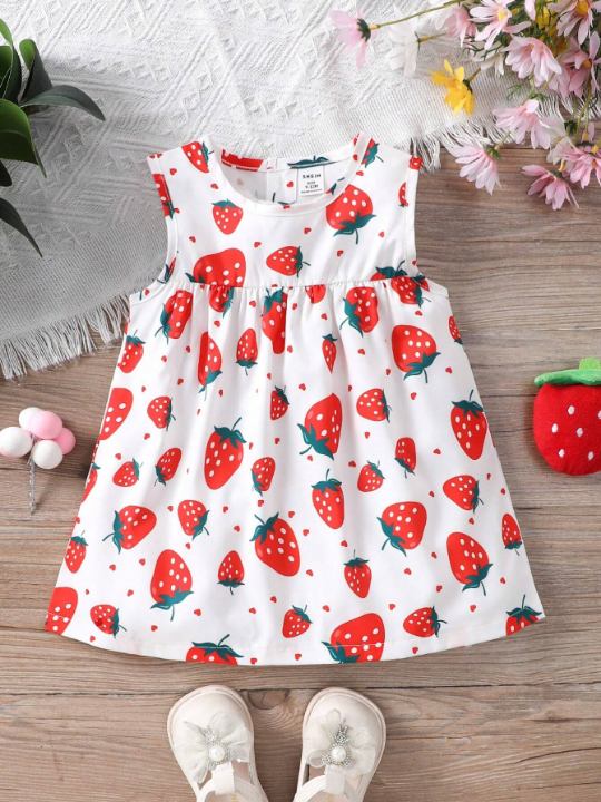 Baby Girl Strawberry Printed Sleeveless Dress