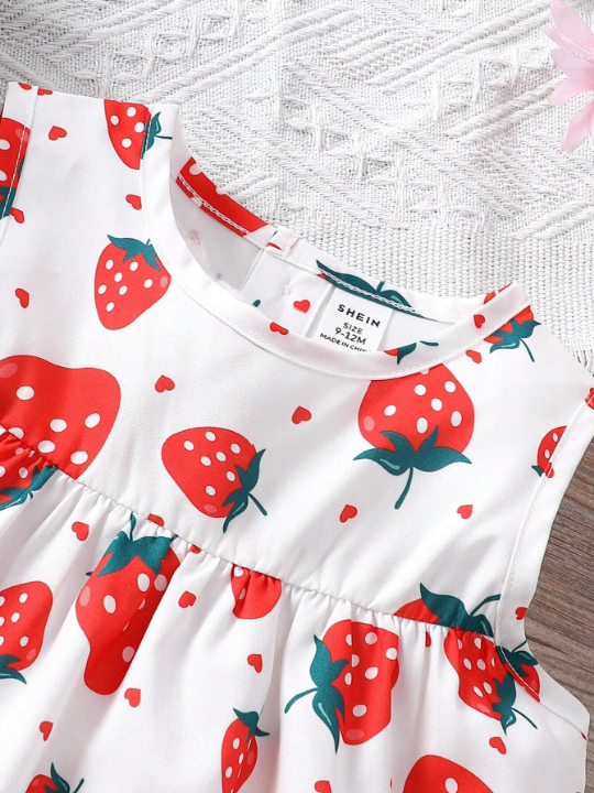 Baby Girl Strawberry Printed Sleeveless Dress