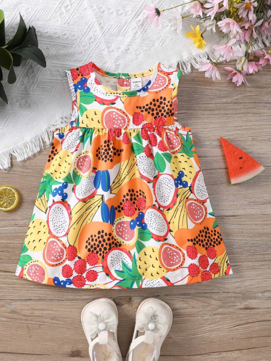 Baby Girl Fruit Printed Sleeveless Dress