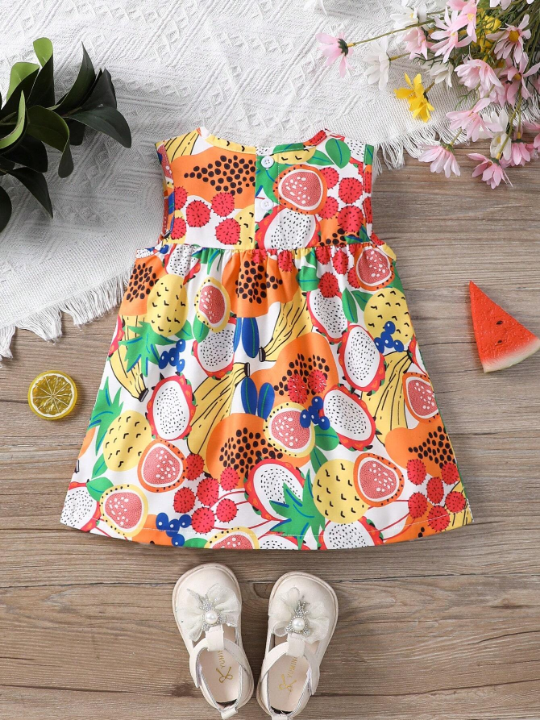 Baby Girl Fruit Printed Sleeveless Dress