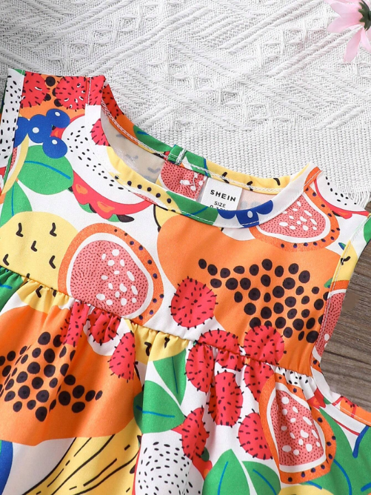 Baby Girl Fruit Printed Sleeveless Dress