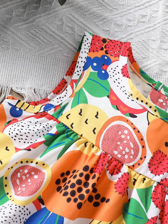 Baby Girl Fruit Printed Sleeveless Dress