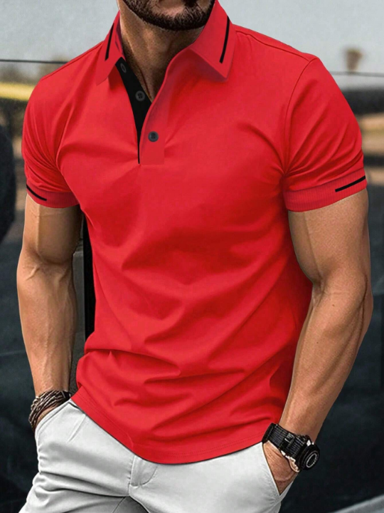 Men's Short-Sleeved Polo Shirt In Color Block Design