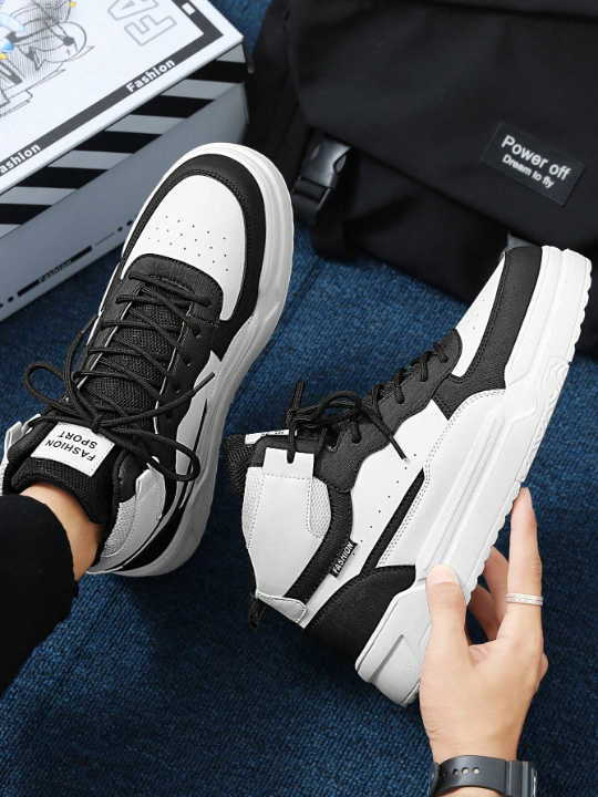 Men's White Sneakers Couples Anti-Slip Casual Sports Shoes For Outdoor Activities, High-Top Style