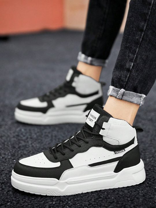 Men's White Sneakers Couples Anti-Slip Casual Sports Shoes For Outdoor Activities, High-Top Style