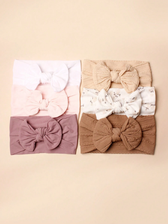 6pcs/Set Early Spring Fashion Baby Nylon Hairband With Decorations, Suitable For Daily Wear