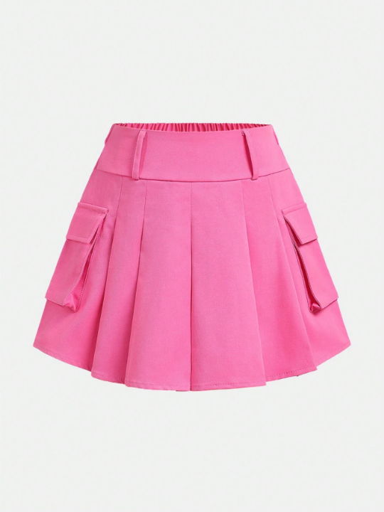 Tween Girls' Woven Casual Utility Style Pleated Skirt