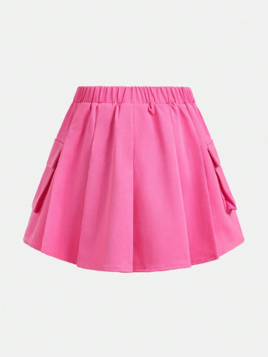 Tween Girls' Woven Casual Utility Style Pleated Skirt