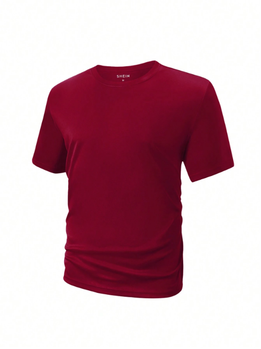 5pcs/Set Men's Solid Color Short Sleeve T-Shirt