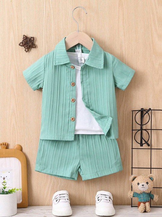 Baby Boy Solid Color Short Sleeve Top And Shorts Set