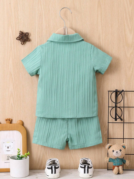 Baby Boy Solid Color Short Sleeve Top And Shorts Set