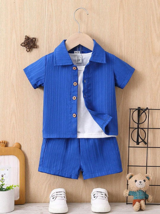 Baby Boy's Solid Color Short Sleeve Shirt And Shorts Set