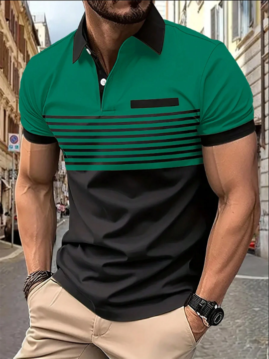 Manfinity Homme Men's Color Block Striped Polo Shirt