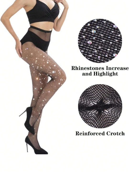 Women's Rhinestone Fishnet Tights Sparkle Fishnet Stockings Carnival Glitter Tights