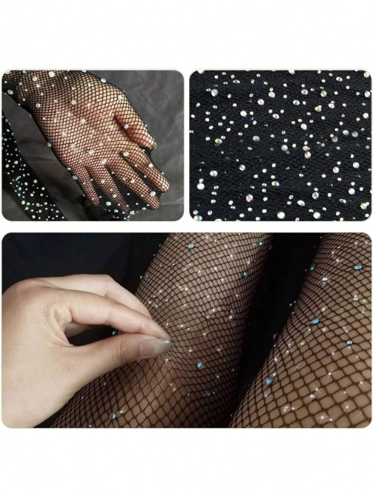 Women's Rhinestone Fishnet Tights Sparkle Fishnet Stockings Carnival Glitter Tights