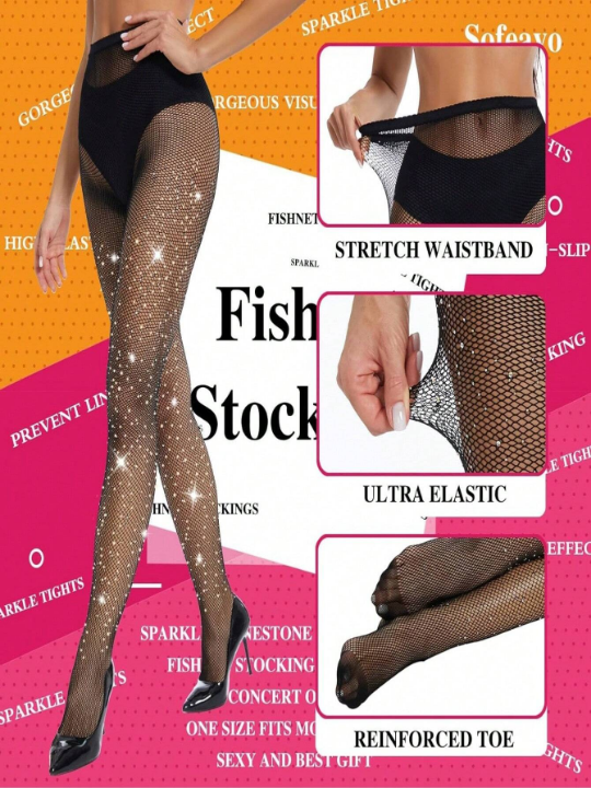 Women's Rhinestone Fishnet Tights Sparkle Fishnet Stockings Carnival Glitter Tights