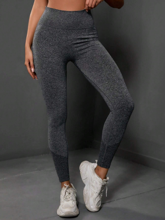 Yoga Basic Heather Gray Yoga Leggings Marled Knit Seamless Hip-hugging Tummy Control Training Leggings