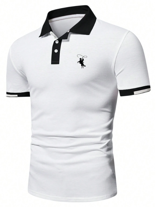 Manfinity Mode Men's Polo Shirt With Horseback Riding Embroidery