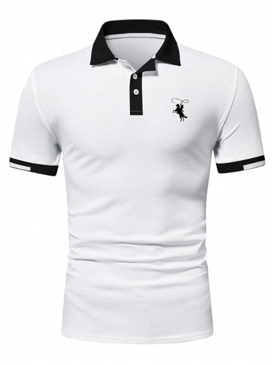 Manfinity Mode Men's Polo Shirt With Horseback Riding Embroidery