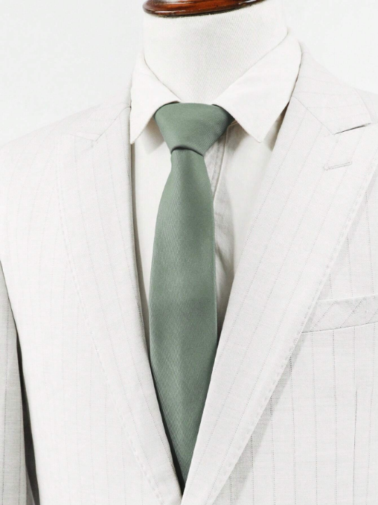 1pc Men's Fashionable Solid Mint Green Tie Made Of Suit Fabric