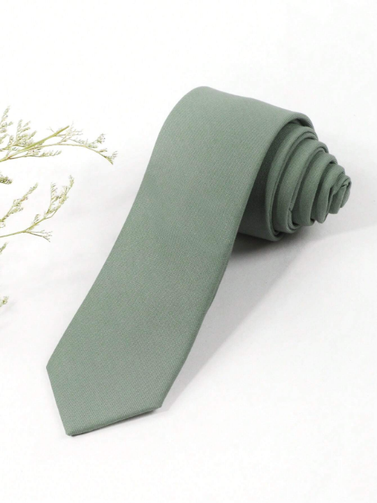1pc Men's Fashionable Solid Mint Green Tie Made Of Suit Fabric