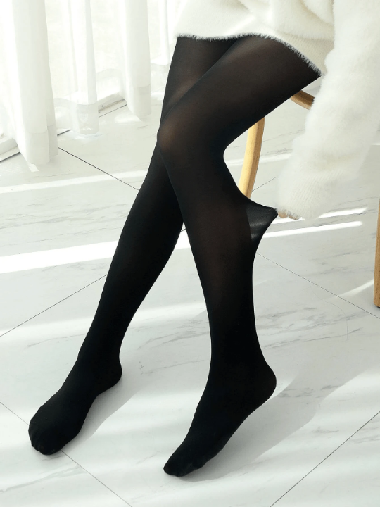 1pair Minimalist Solid Black Tights Slim Fitting Leggings Thin (Suitable 15-20℃)