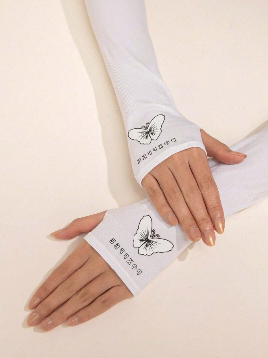 1 Pair Luminous Butterfly Patterned Ice Silk Long Gloves Suitable For Daily Wear