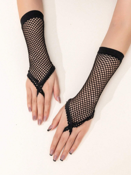 1 Pair Hook Finger Fishnet Sexy Sleeves Suitable For Daily Wear