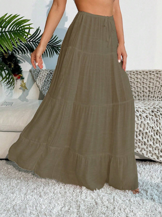 Swim Vcay Solid Color Long Skirt