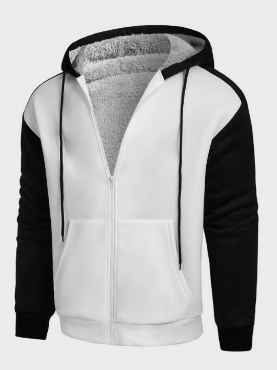 Manfinity Homme Men's Colorblock Drawstring Hooded Fleece Sweatshirt