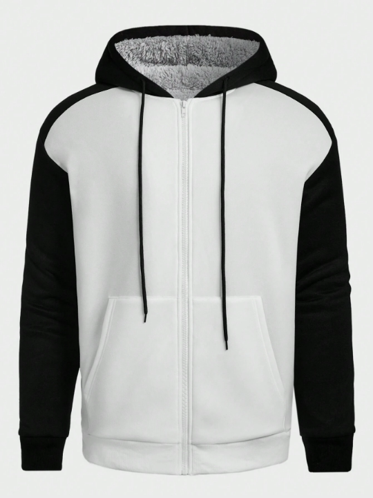 Manfinity Homme Men's Colorblock Drawstring Hooded Fleece Sweatshirt