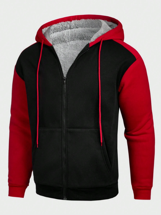 Manfinity Homme Men's Contrast Color Drawstring Hooded Fleece Sweatshirt