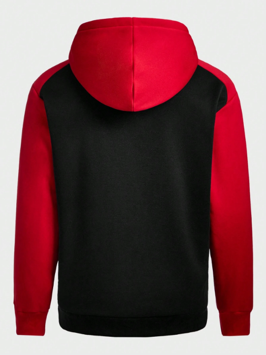 Manfinity Homme Men's Contrast Color Drawstring Hooded Fleece Sweatshirt