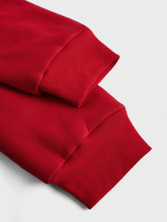 Manfinity Homme Men's Contrast Color Drawstring Hooded Fleece Sweatshirt