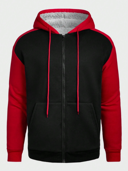 Manfinity Homme Men's Contrast Color Drawstring Hooded Fleece Sweatshirt