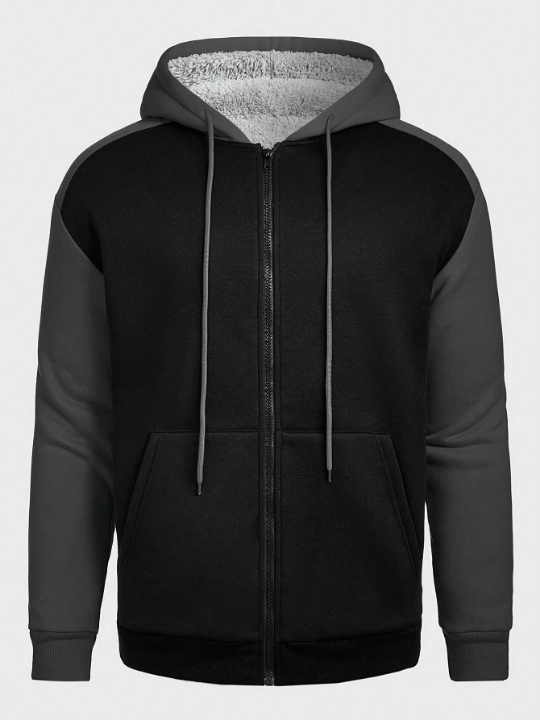 Manfinity Homme Men's Colorblock Drawstring Hooded Fleece Pullover Sweatshirt