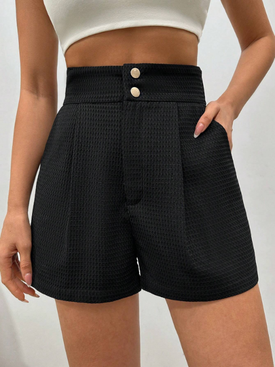 Frenchy Solid Texture Loose Fit Shorts With Slanted Pockets